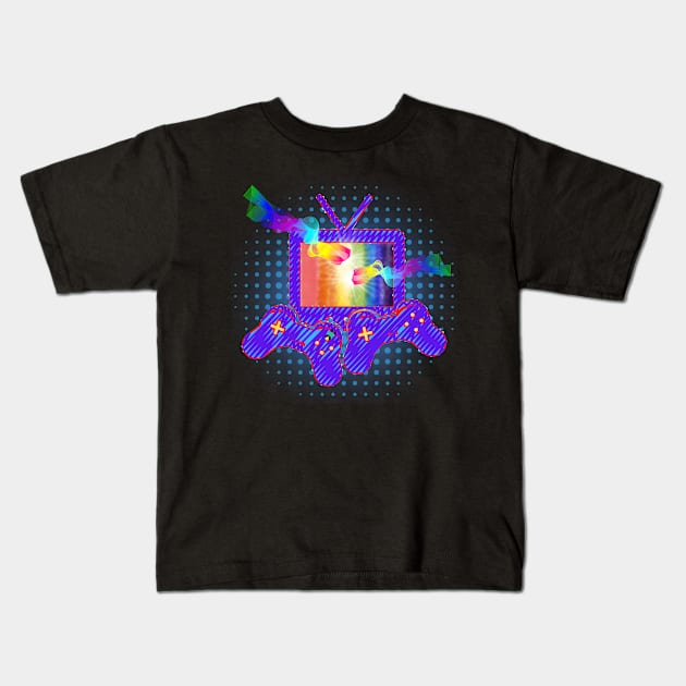 Gamer Gay Pride Rainbow Controllers and TV Black Kids T-Shirt by Smagnaferous